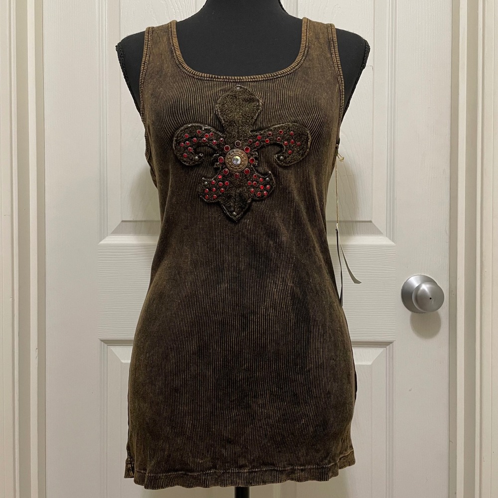 Vintage Concrete Rose Ribbed Tank‎ Top Y2K Grunge Whimsygoth NWT Deadstock Large